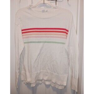 Gap Women's Long Sleeve Scoop Neck Striped White Sweater Size S